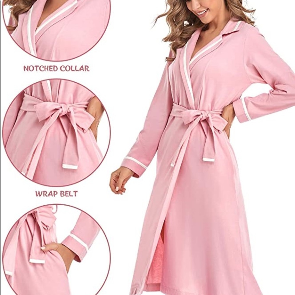 NWTWomen's 100% Cotton Short Robes Knit Bathrobe Lightweight K… - Picture 3 of 6